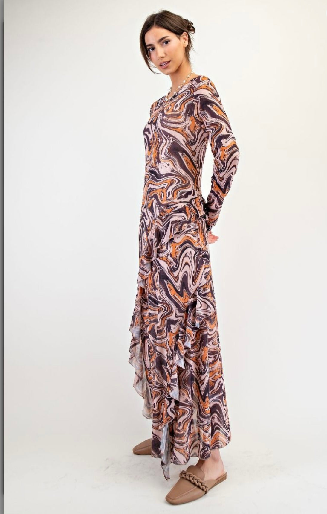 Geo Print Mesh Maxi Dress
