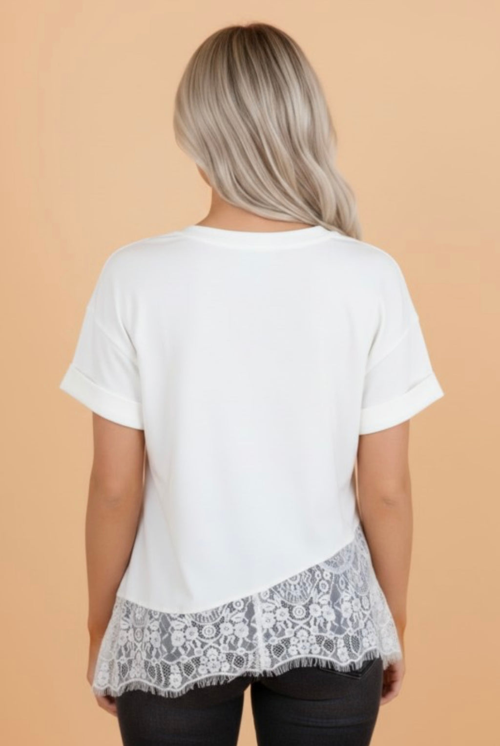 Asymmetric Lace Hem Tee