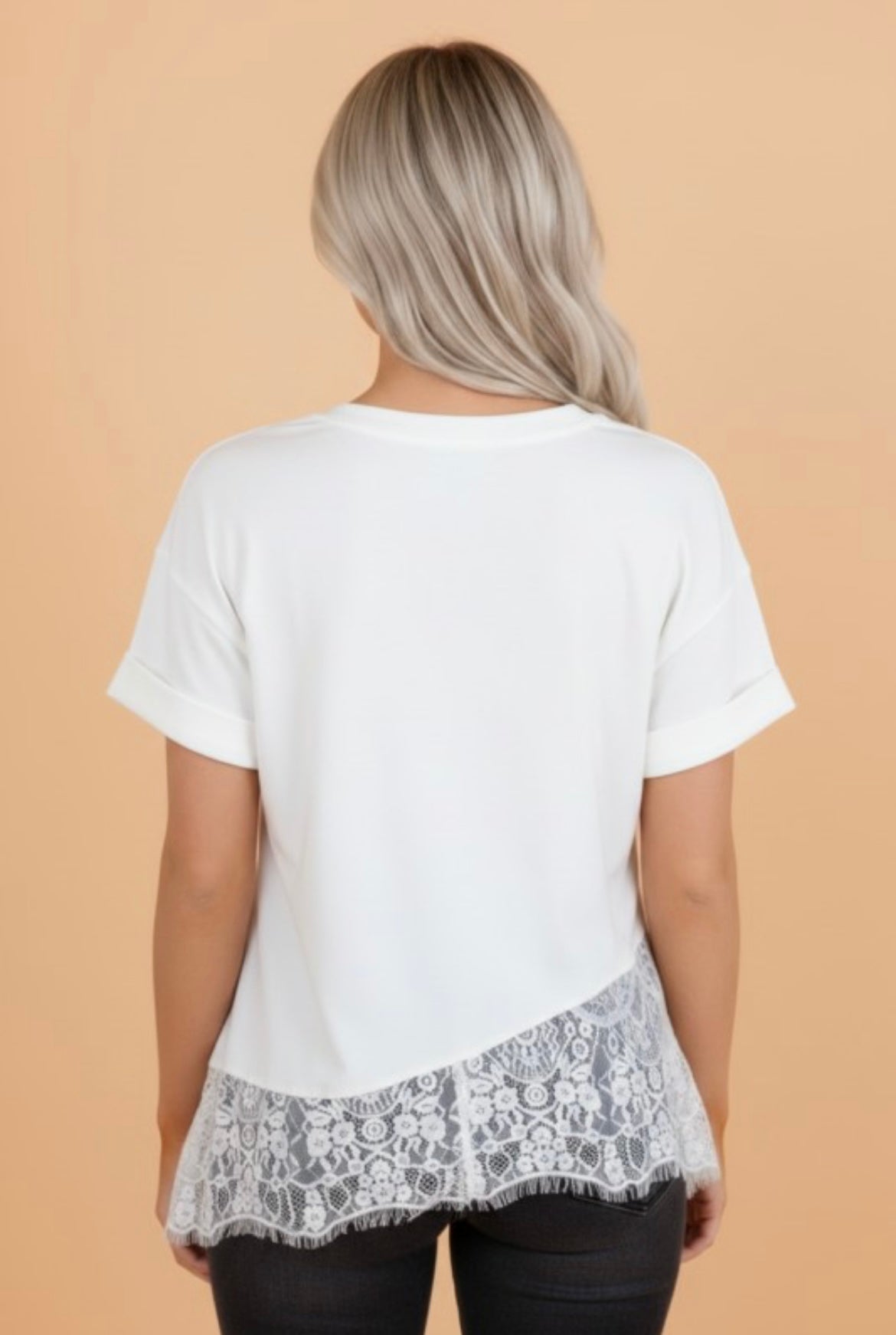 Asymmetric Lace Hem Tee