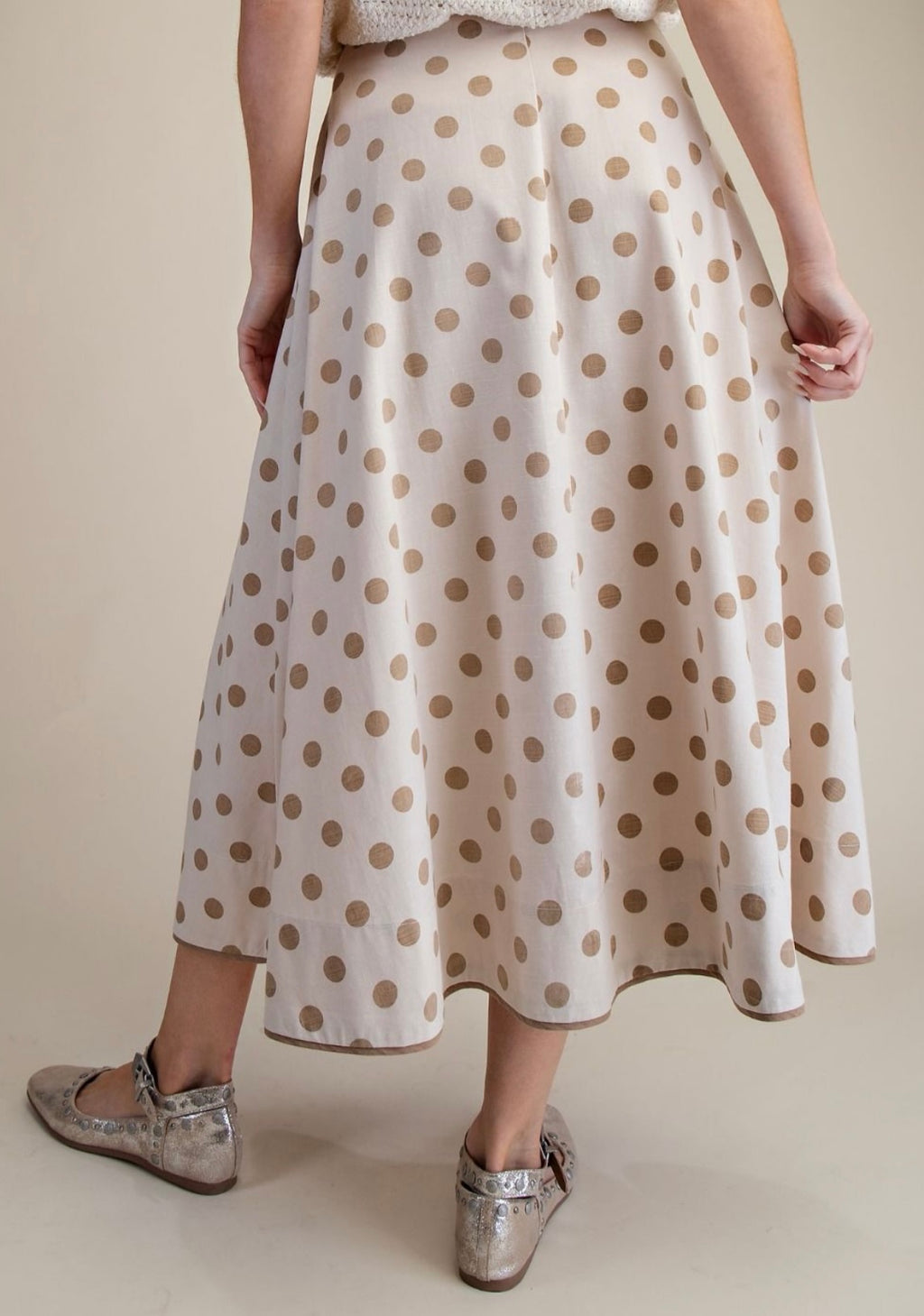 Tie Wasted Polka Dots Linen Flare Maxi Skirt