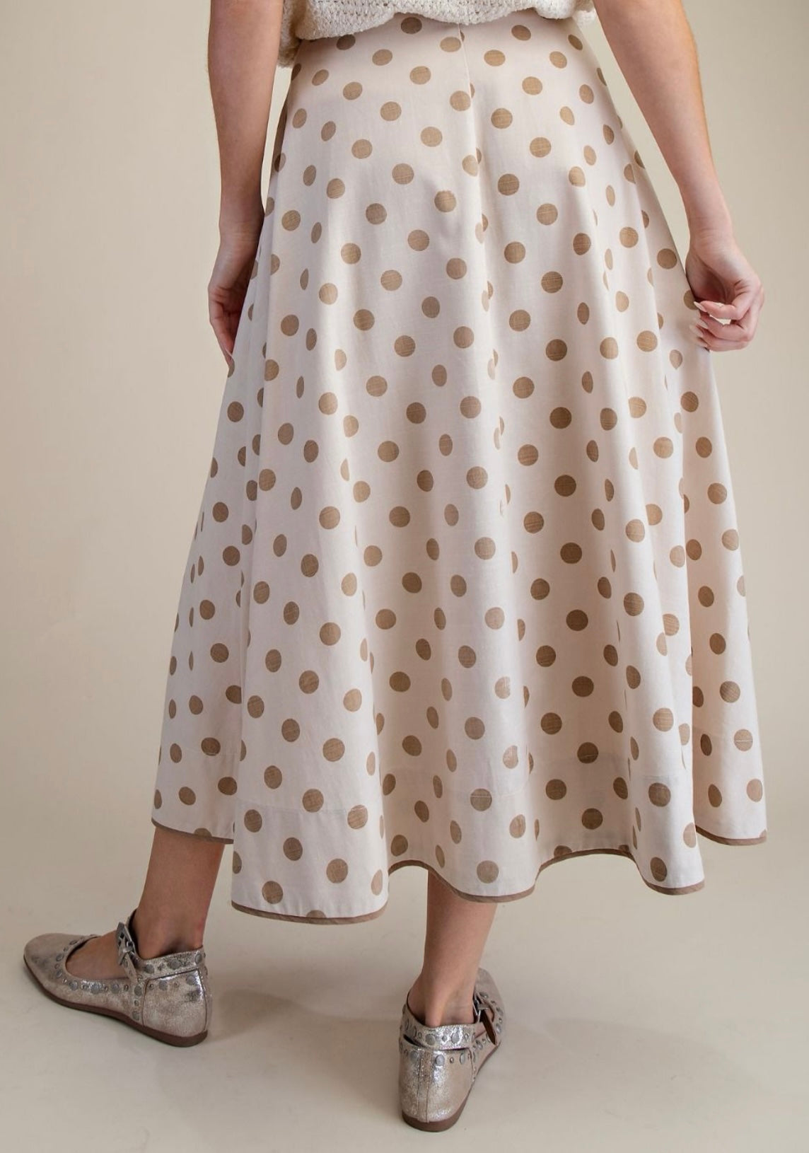Tie Wasted Polka Dots Linen Flare Maxi Skirt