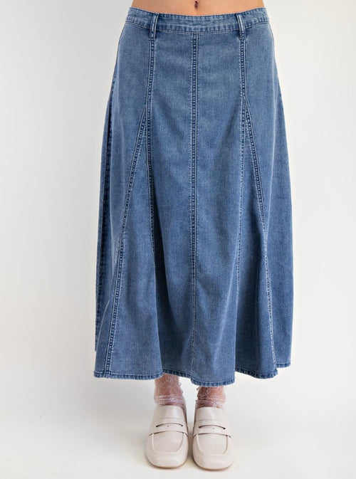 A Line Washed Denim Maxi Skirt