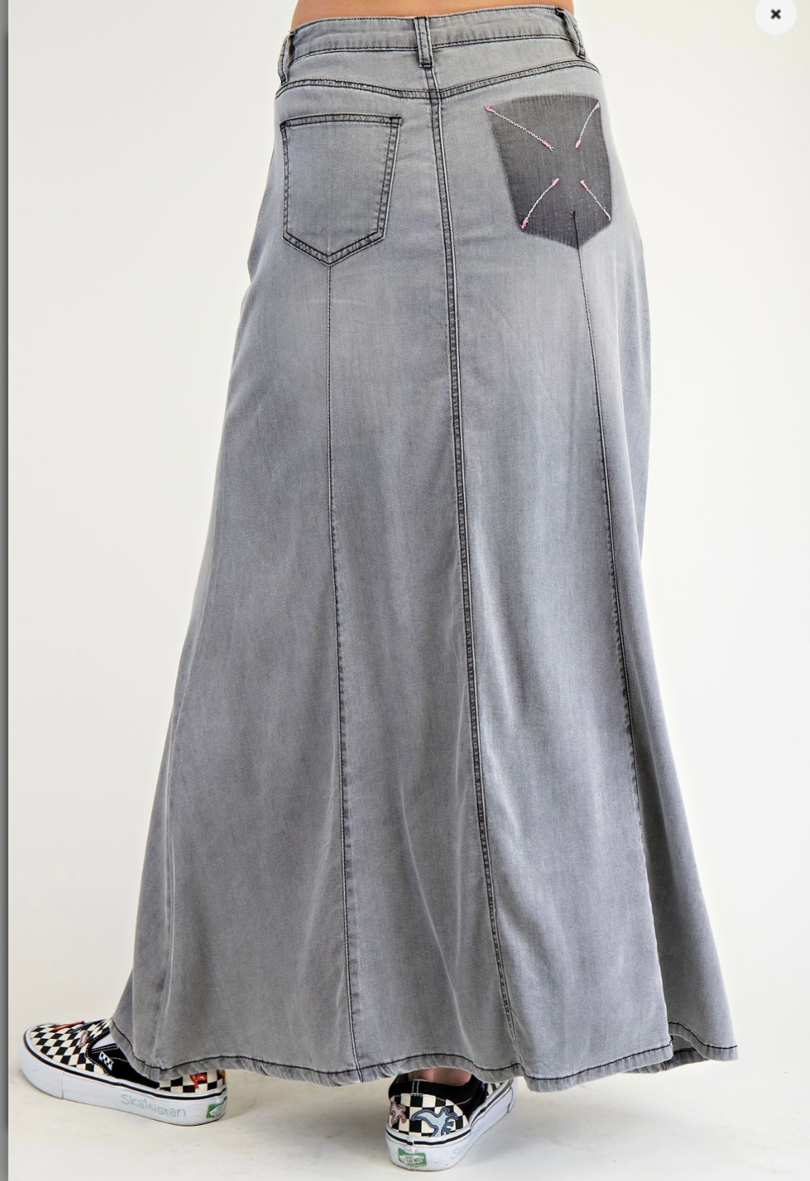 Washed Denim Maxi Skirt