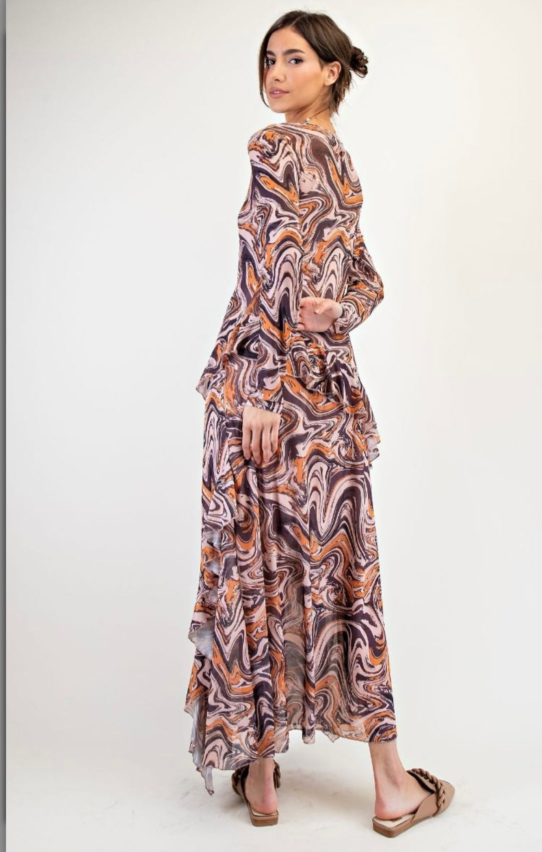 Geo Print Mesh Maxi Dress