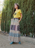 Boho Floral Patchwork Tiered Maxi Skirt