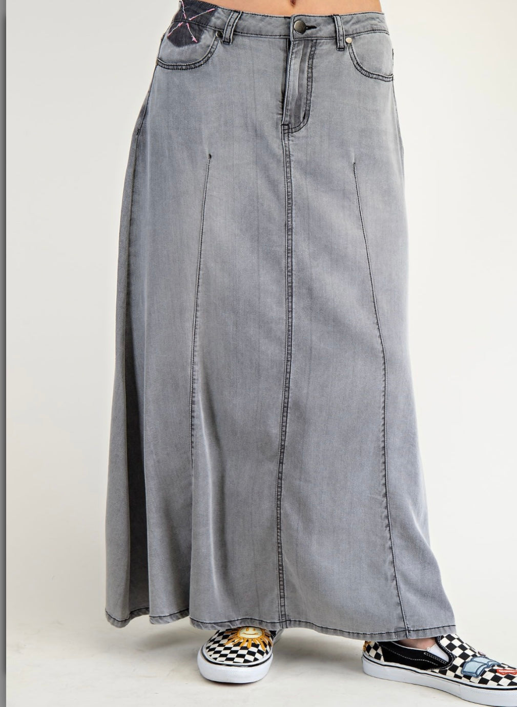 Washed Denim Maxi Skirt