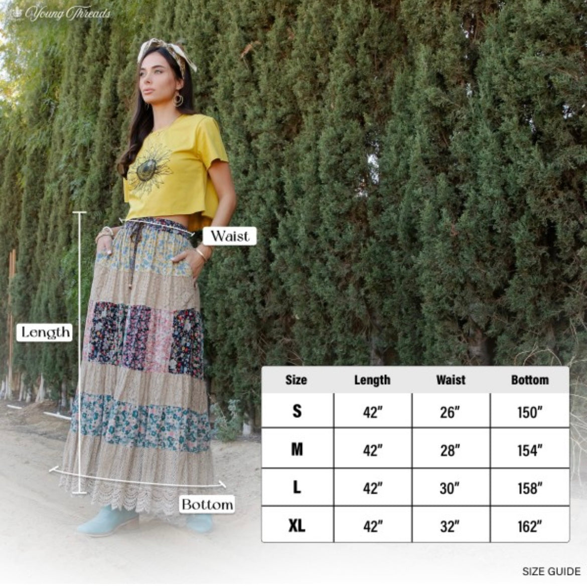 Boho Floral Patchwork Tiered Maxi Skirt