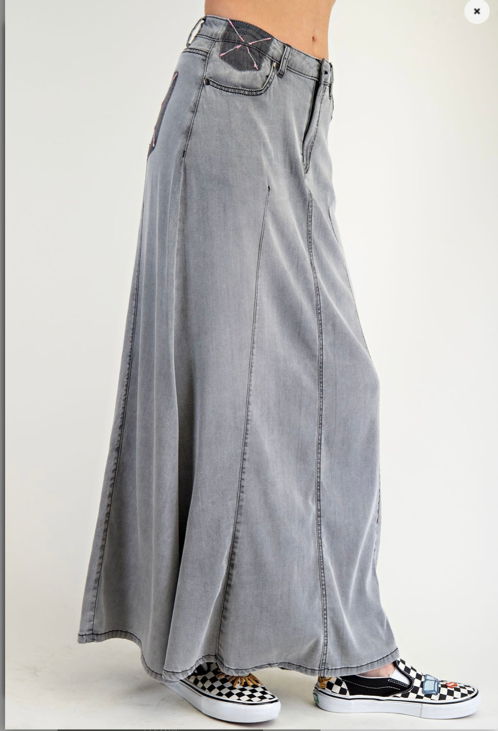 Washed Denim Maxi Skirt